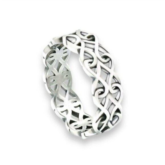 NWT Infinity Wide Band Ring S925 Sterling Silver Stamped Repeating Pattern Sz. 6 - Picture 6 of 10